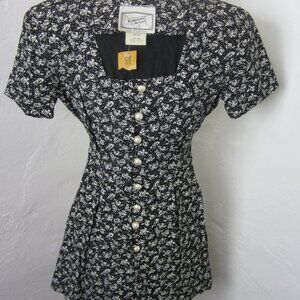90s Vintage Women 0 Fantaseas Collection I Black Floral Romper Shorts NWT